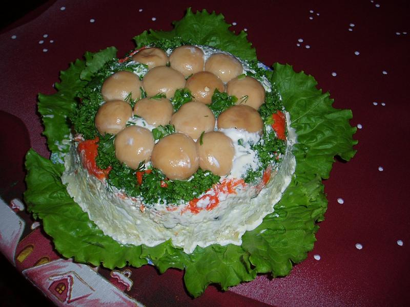 Салат полянка салат рецепт с фото с шампиньонами и курицей рецепт с фото