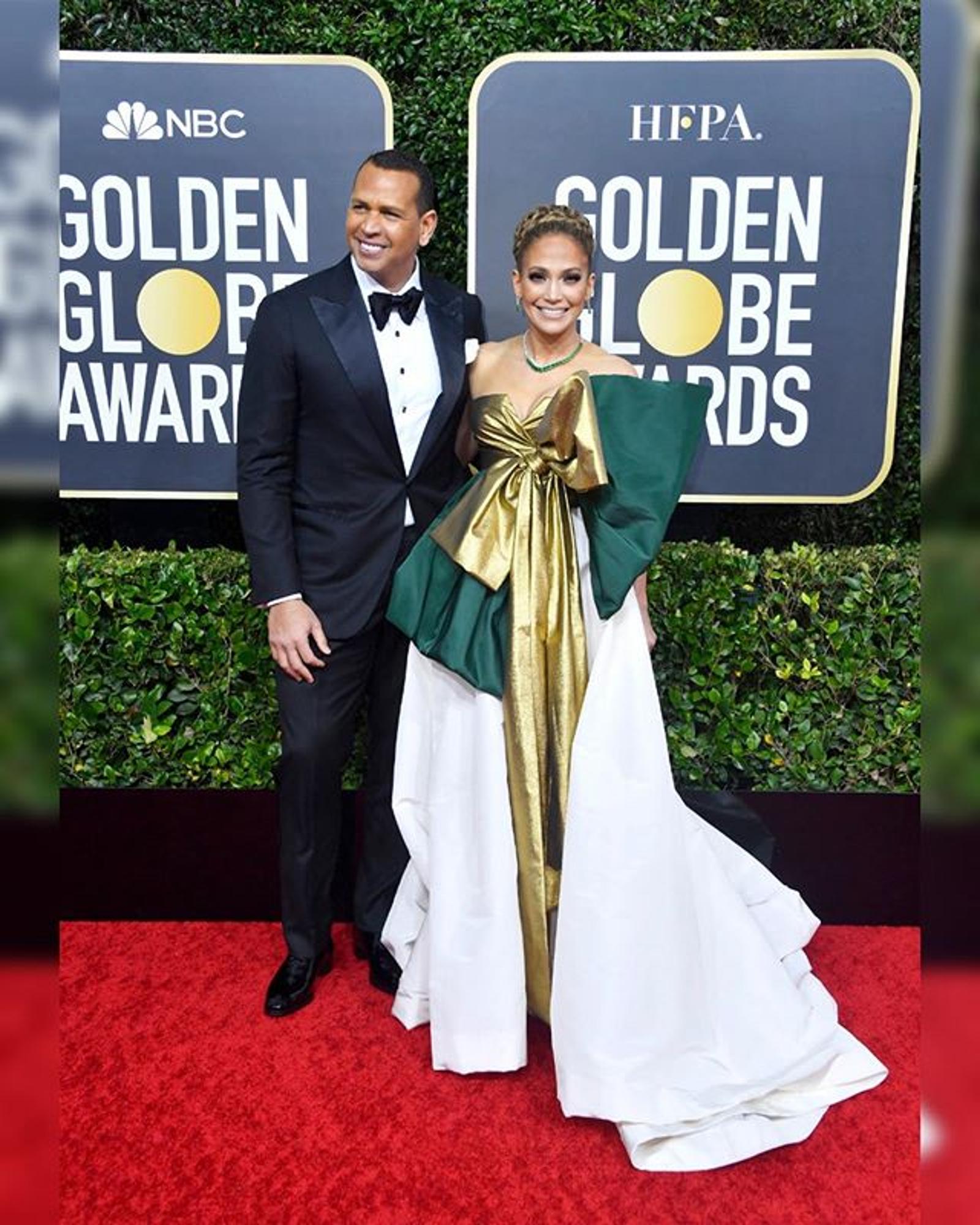 Актриса Дженнифер Лопес с женихом Алексом Родригесом на церемонии вручения премии «Золотой глобус»