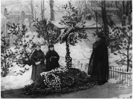 Анна Георгиевна Сниткина с детьми у могилы Достоевского