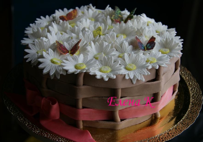 Торт корзина с хризантемами