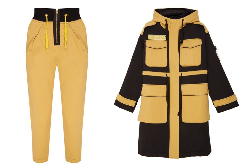 Yuzhe Studios: брюки с контрастным поясом Pullstring, двухцветная объемная куртка Moonrise